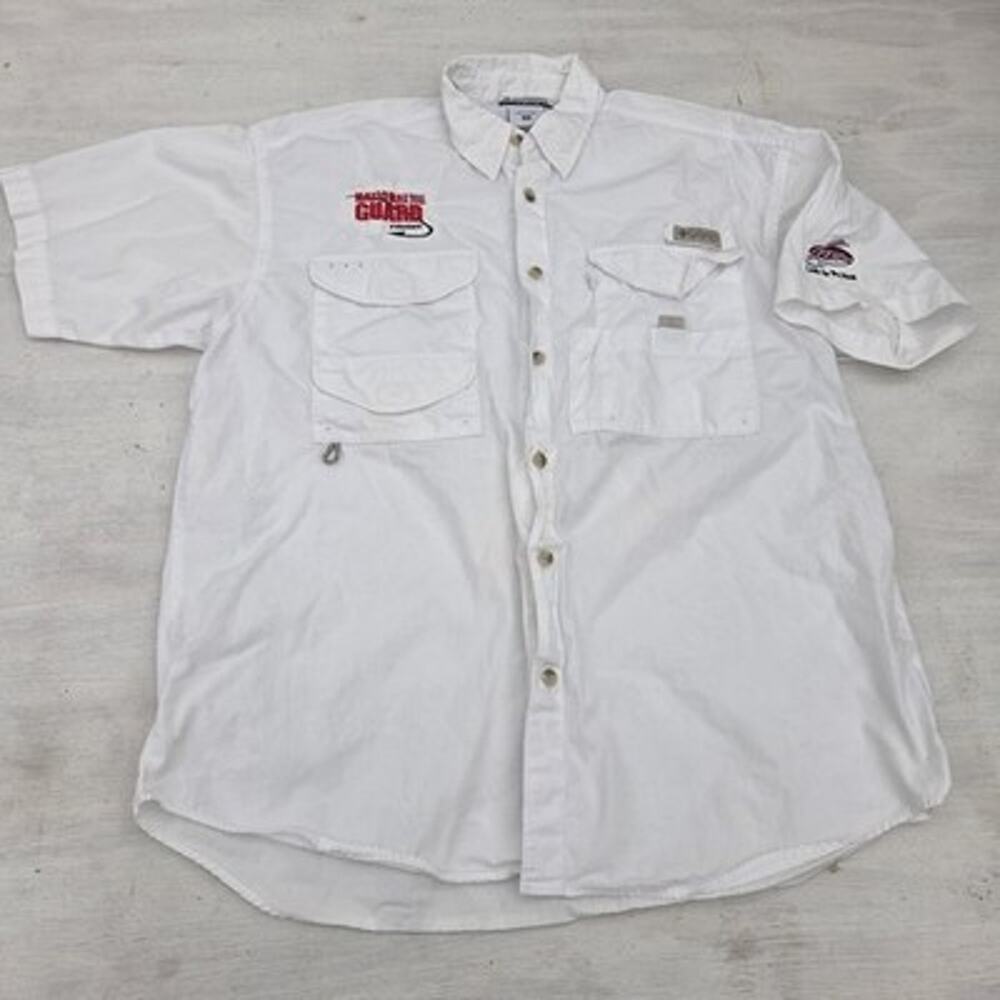Columbia PFG Shirt Men's Sz M White Angler National Guard Fishing Vented